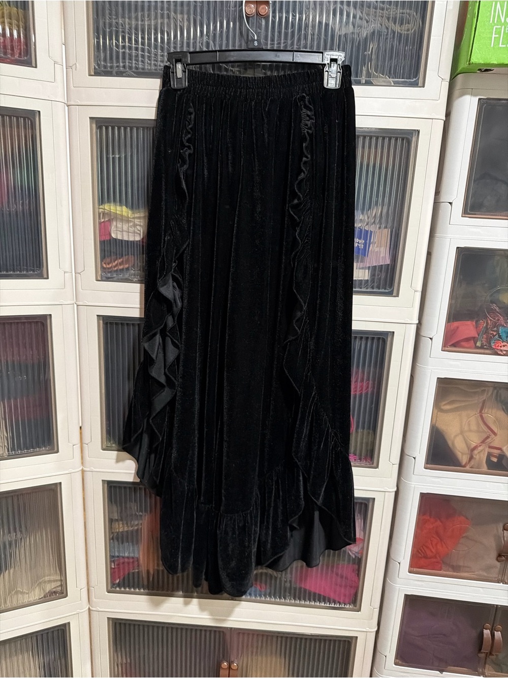 Black Velvet Ruffle Maxi pants Skirt